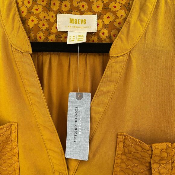NWT ANTHROPOLOGIE Maeve Mustard Yellow Marlie Button Front Tunic Dress 4 Petite - Picture 7 of 10